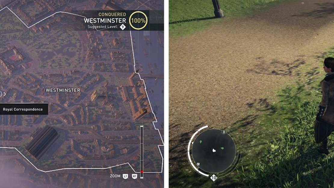 The Royal Correspondence icon on the world map (left) and what they look like in-game (right).