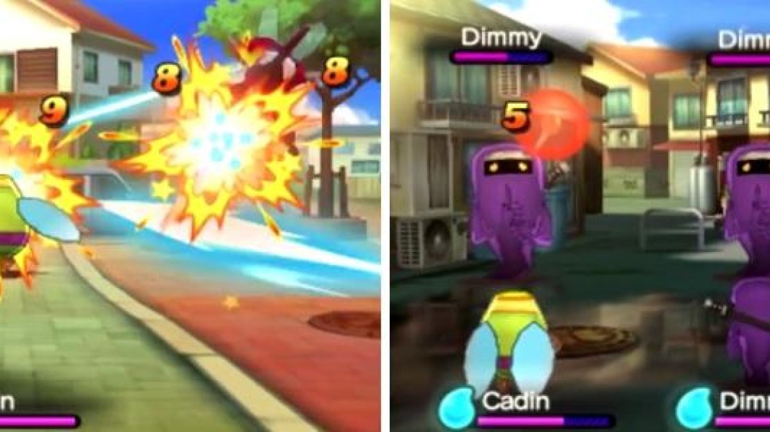Soultimates (left) are very strong attacks that can change the flow of battles. Pin an enemy Yokai (right) to make your own concentrate their attacks.
