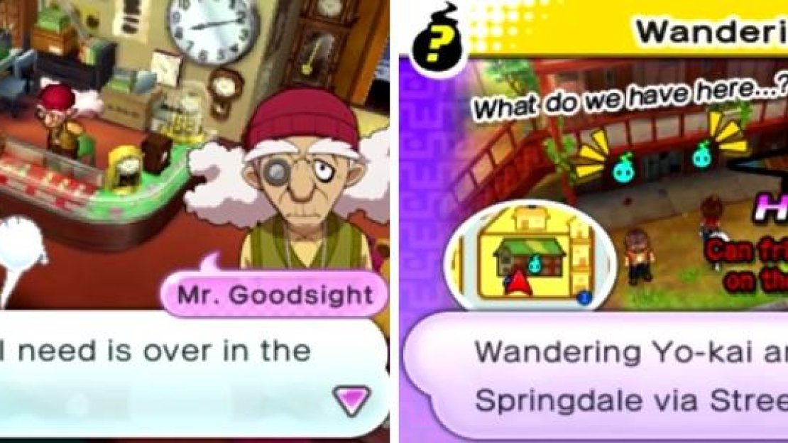 You’ll be seeing Goodsight (left) a lot throughout the game. Wayfarer Mansion is used as the StreetPass function in the game (right).
