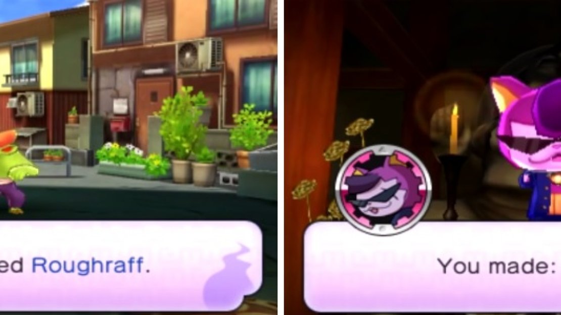 Befriend Roughraff (left) and you will be able to fuse him together with Jibanyan to create a Baddinyan (right).
