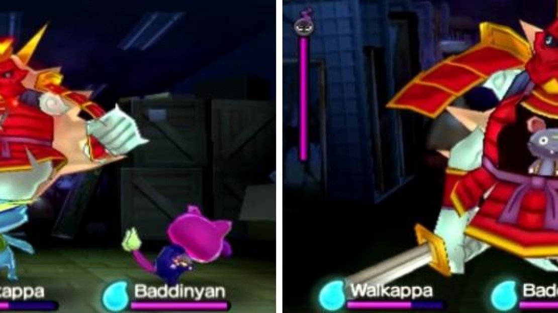 Attack the sword enough and it will break (left). Keep attacking the “X” on the chest to reveal the weak point (right).