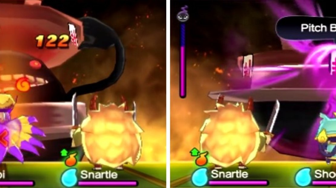 Keep an eye on Wobblewok’s eyes to determine how to damage him (left). Target the seals to stop his Soultimate attack (right).