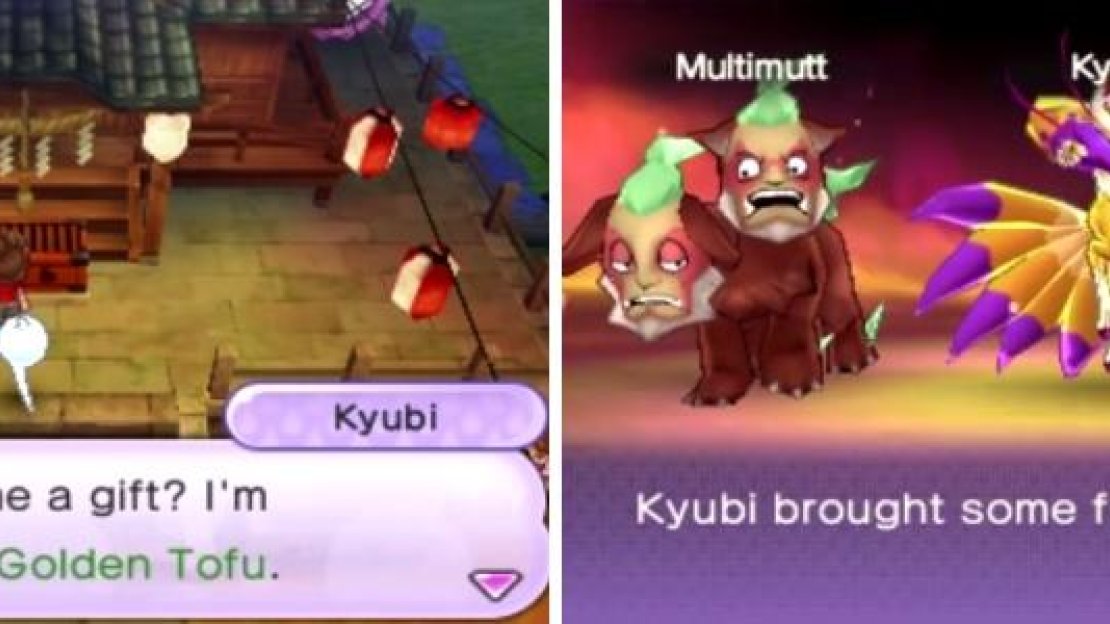 Give Kyubi the Golden Tofu (left) and you’ll have to battle him (right) before he will join you.