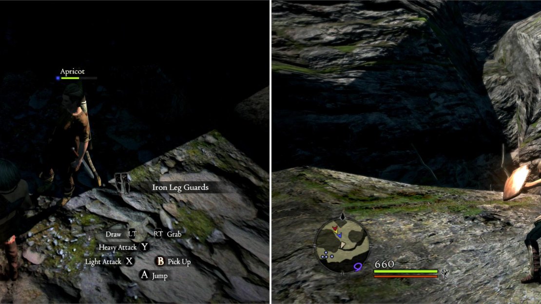 You can find new gear in a handful of chesta found during your trip through Moonsbit Pass (left). Destroy some boulders to prevent them from troubling you later (right).