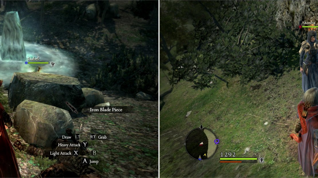 The Verda Woodlands is home to a Healing Spring, will will provide free healing (left). In the nearby cliffs you can find a chest bearing treasure (right).