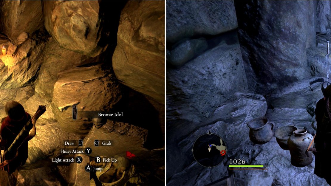 In the Dragonforged’s Sanctum you can pick up another Bronze Idol (left) and a Portcrystal (right).