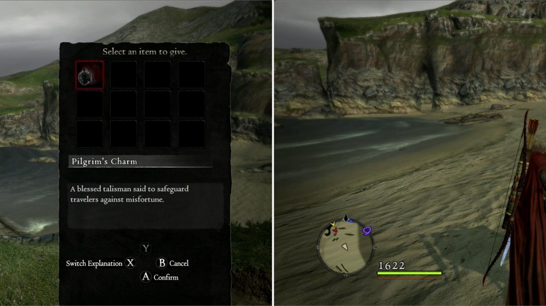 To see Valmiro off on his journey, you’ll need to fetch him several items (left) then drag his luggage to his boat (right).