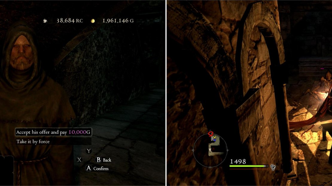 Bribe or strong-arm Tagert to get a different key, depending on what action you take (left). Whichever route you go, you’ll have to deal with plenty of Skeleton Mages (right).