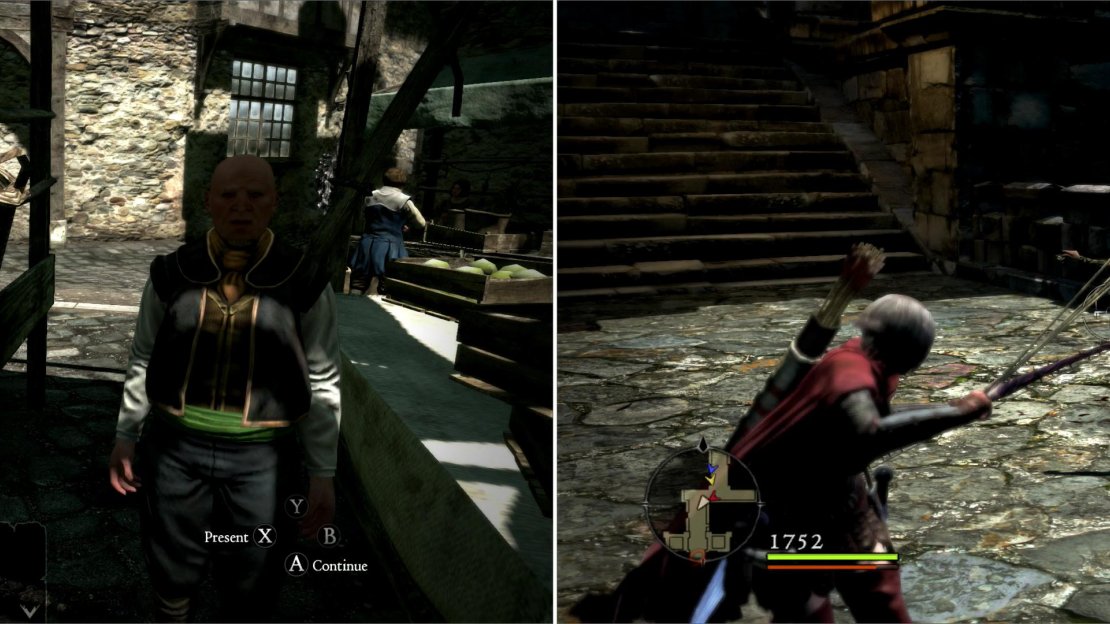 A merchant in town will give you a clue as to where Salomet fled (left). At Salomet’s home base you’ll find mighty mercenaries (right).