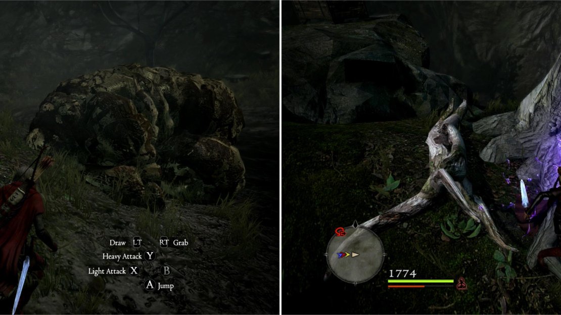 That golden clumb of metal is actually a dormant Metal Golem (left). Defeat this beast by destroying its scattered medallions, which are the source of its power (right).