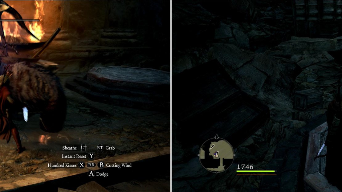 The Gorechimera is a more powerful version of the Chimera (left). After defeating the Gorechimera, stand on some pressure plates to open the way to the dragon (right).