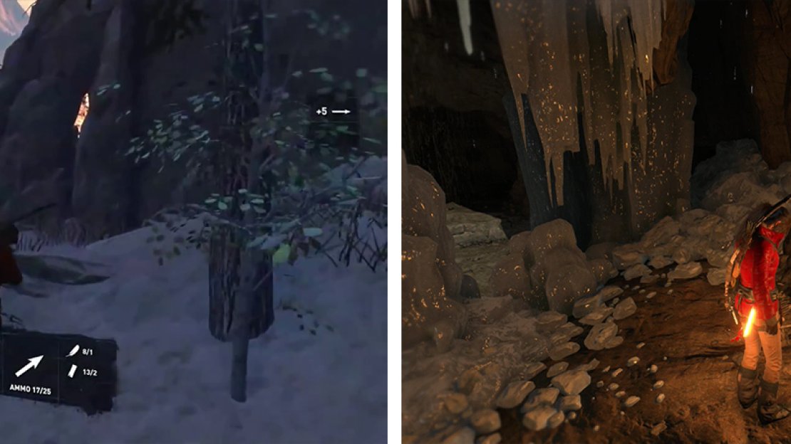 After ziplining down, look for an opening on the right of the path (left) leading to the first Crypt. Inside you’ll find numerous collectibles including Document 01 (right).