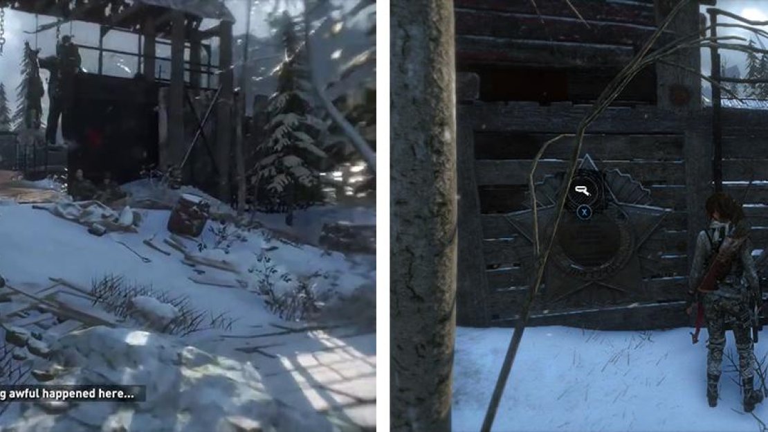 Approach the Copper Mill (left) and grab Mural 09 before using your Rope Arrows to open the gate (right).