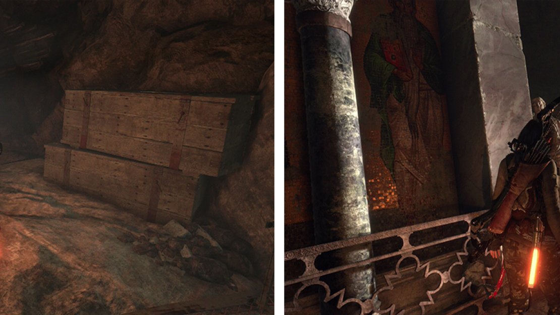 At the top of the first room you’ll find Document 01 (left). When you reached the paved area, Document 02 can be found along the left wall (right).