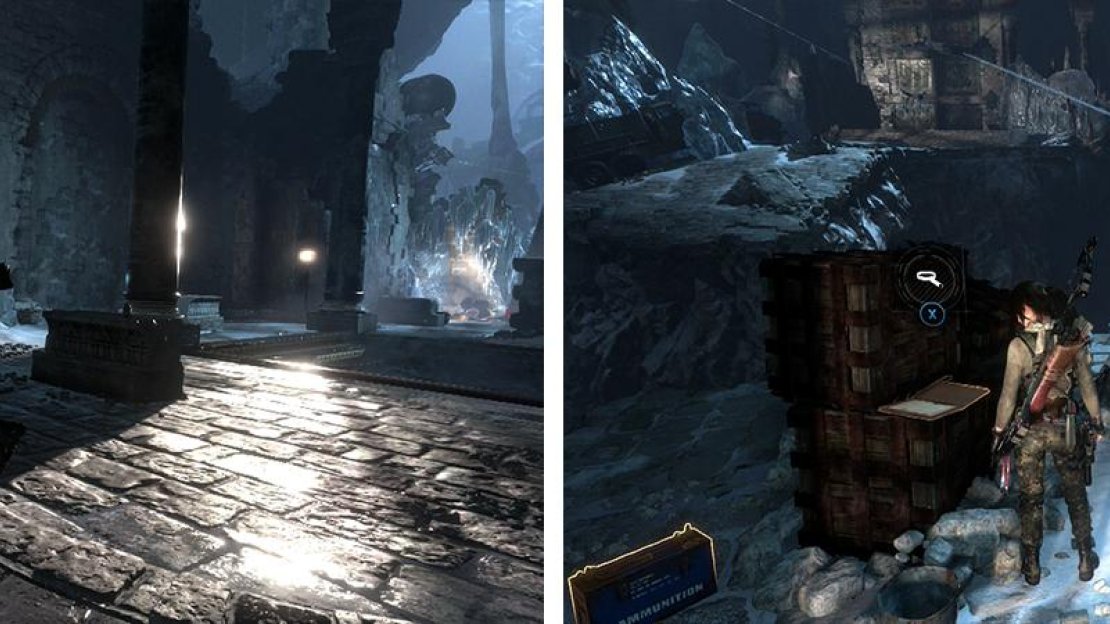 Once the enemies are dead, loot Document 03 in the first room (left) and then Document 04 from the crates by the rope launcher (right).
