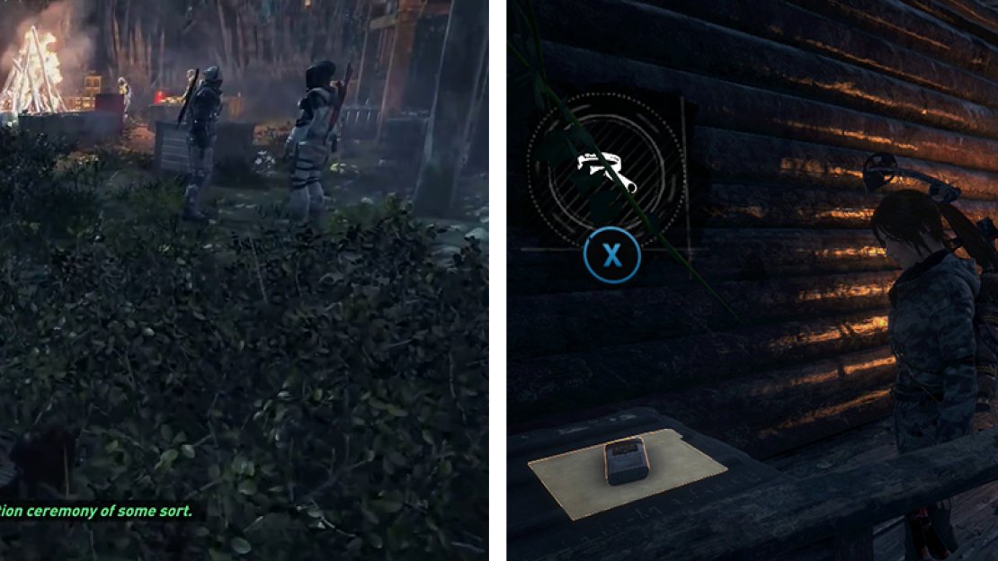 After clearing the third group of enemies (left), loot the area of collectibles including Document 25 (right).