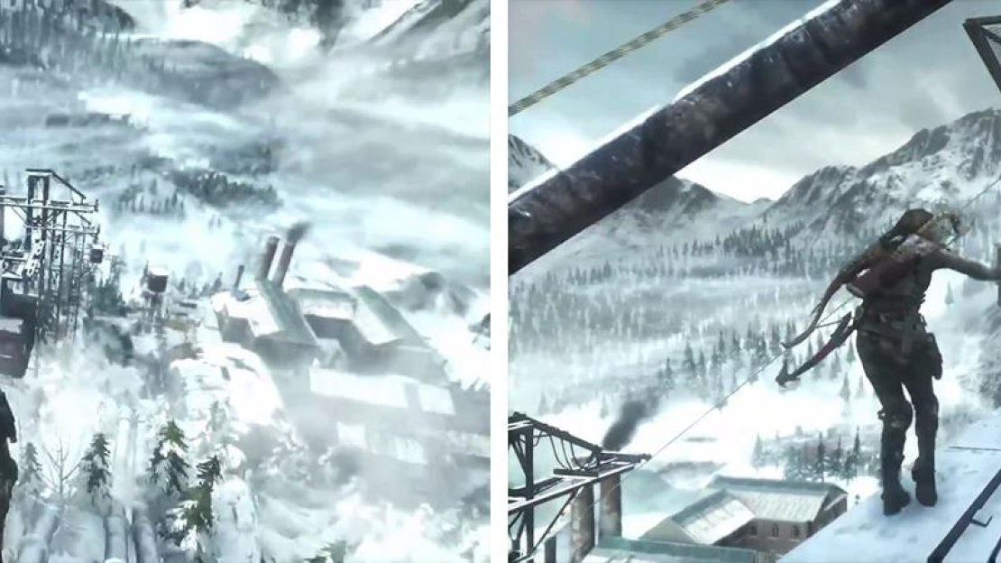 Follow the set route down the zip lines (left) and across the exterior buildings (right).