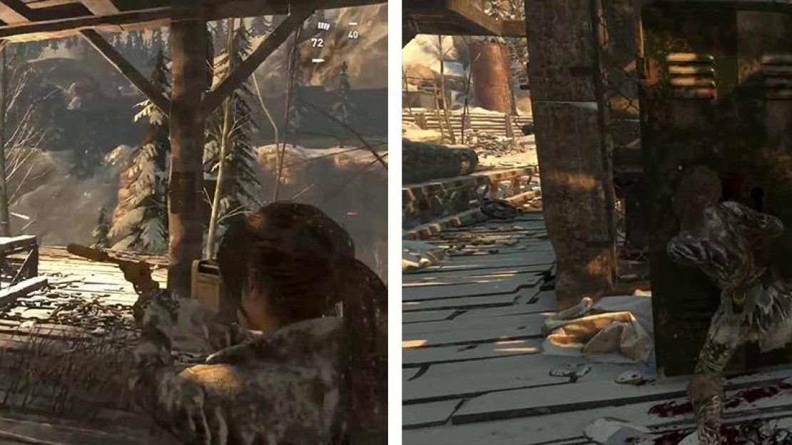 After clearing the saw mill (left). Check out the lockers (right) to find the Remnant woman.