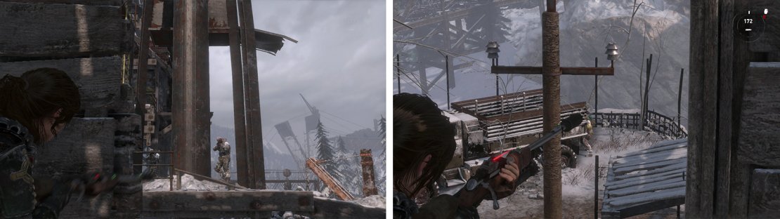 Use the doorframe (left) and windows (right) to take out the Trinity forces from cover.