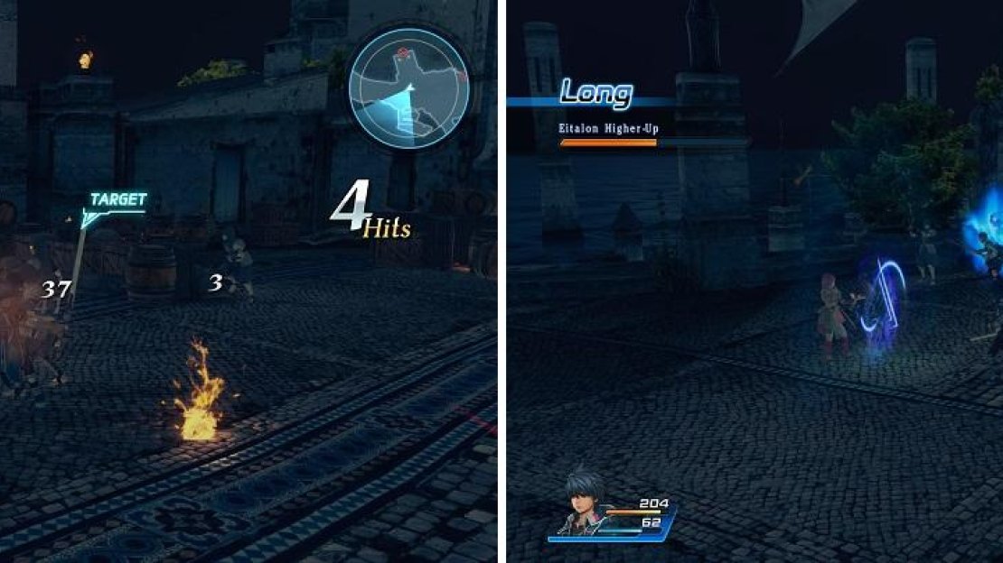 You begin fighting alone (left), but Miki will soon join to help you out (right).