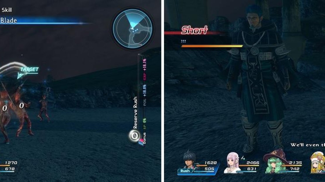 You won’t be able to damage the mysterious foes (left) until two friendly strangers arrive to help (right).