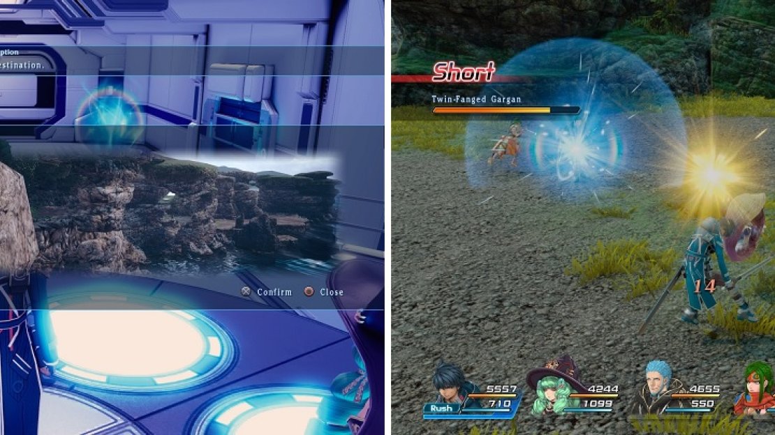 The transporter on the ship (left) is very convenient in helping you finish quests (right).
