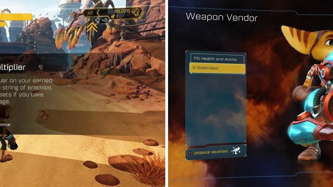 The Bolt Multiplier (left) and Omega Weapons (right) are two advantages to playing in Challenge Mode.