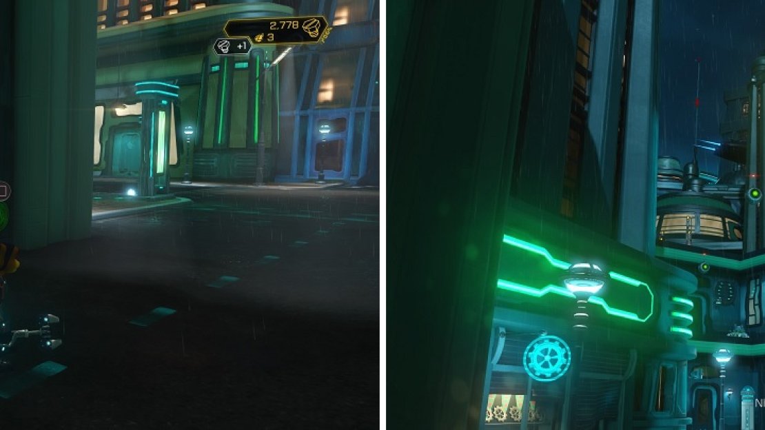 Hit the switch (left) to spawn some Swingshot targets (right) that will allow you to reach a ledge with some Raritanium.