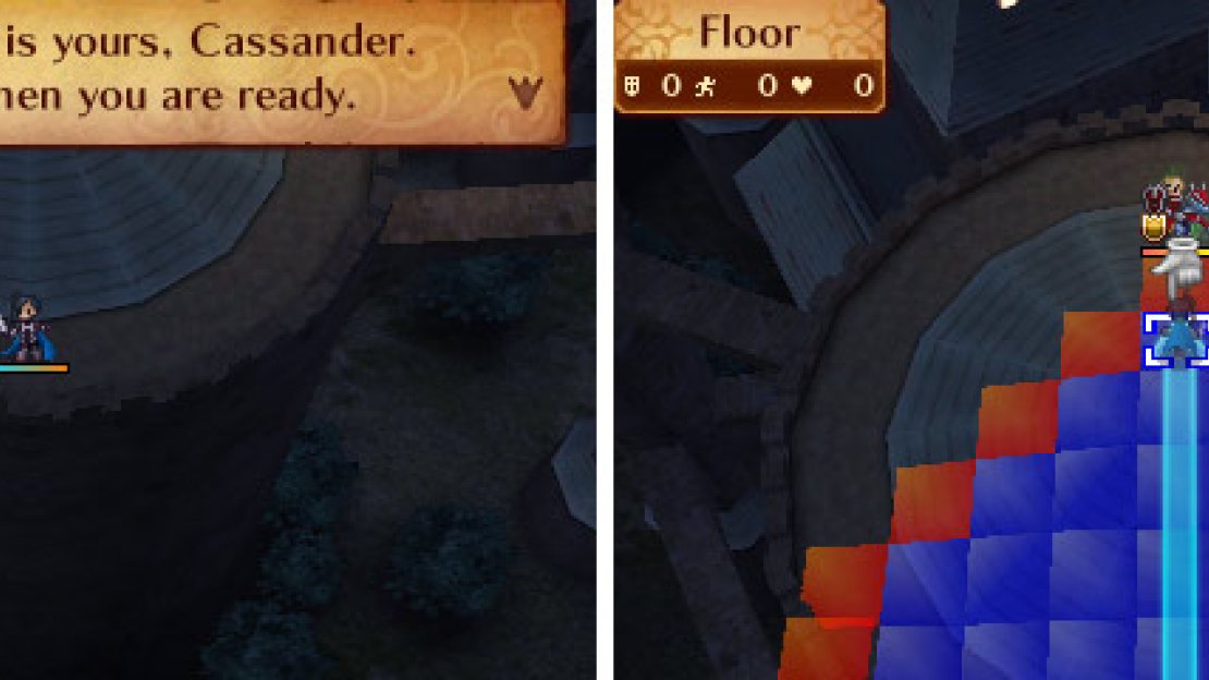 Blue shows where you can move, and red will show your attack range. Rods/staves will show in green.