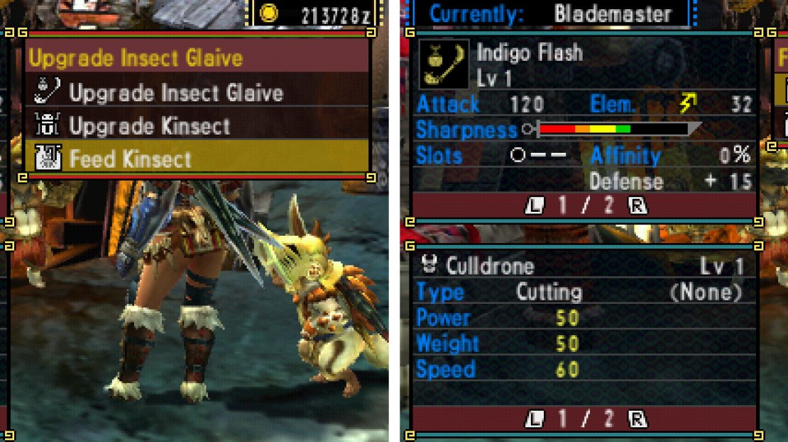 Insect Glaive Upgrade Menu. It’s a bit more complicated.