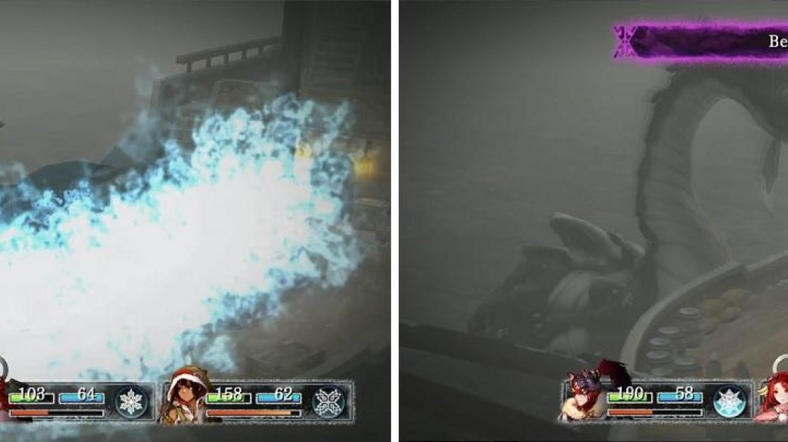 The boss will always open the battle with Tsunami (left). Bellow can stun characters, draining them of their ATB gauge (right).
