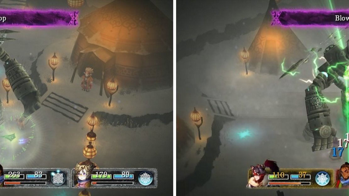 Stop becomes annoying in the latter half of the fight (left). Heal up before defeating it to avoid characters dying to its death attack (right).