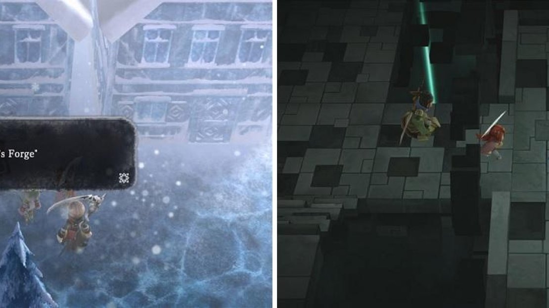 You’ll find out the blacksmith’s name is front of a house in Last Lands’ first area (left). Look for the inactive teleporter inside Archimell Ruins (right).