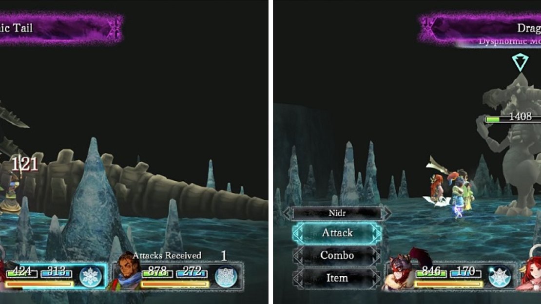 The fight against the Dysphormic Monster is mostly the same as last time, except it can use Dragonarok whenever when its health is low (right).
