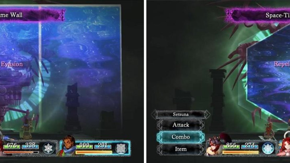 Both Space-Time Wall (left) and Space-Time Mirror (right) make this battle much more annoying than hard.