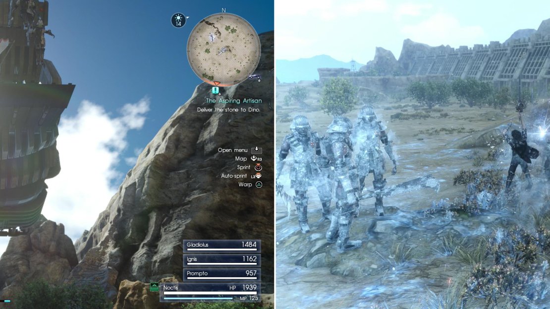 Imperials will relentlessly pester you by dropping out of their dropships (left), but they can easily be dispatched with magic like Blizzara and Thundara (right).