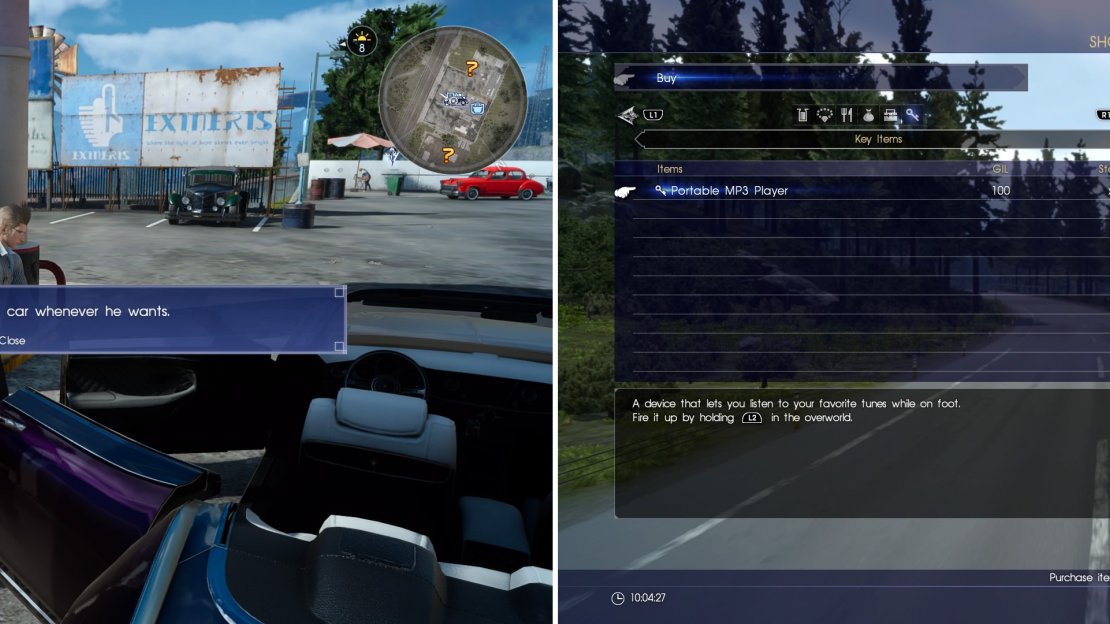 You can now drive the car whenever you want by using Manual (left). You can also shop from the Regalia and a noticeable item is the Portable MP3 Player (right) for listening to music on foot.