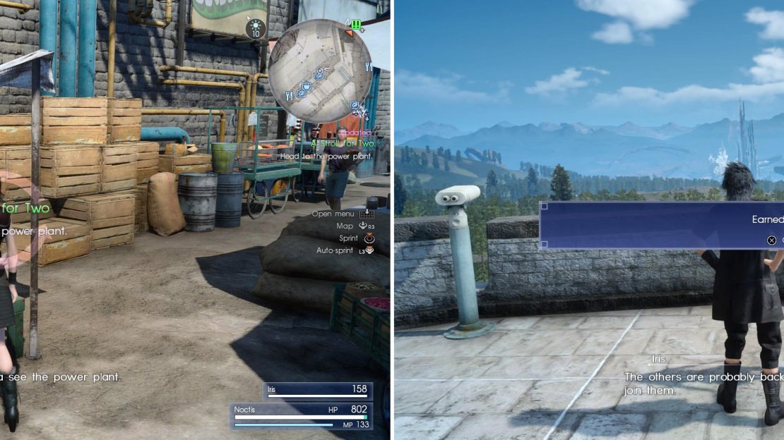 Iris will show you around some of the more appealing aspects of Lestallum (left) and if you respond favorably, you will receive AP (right).