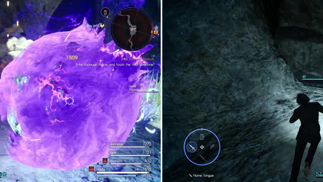 Thunder Bombs can be very powerful in large groups (left). When you reach the ice deposit, cut up the dead end (right) to find another Magic Flask.