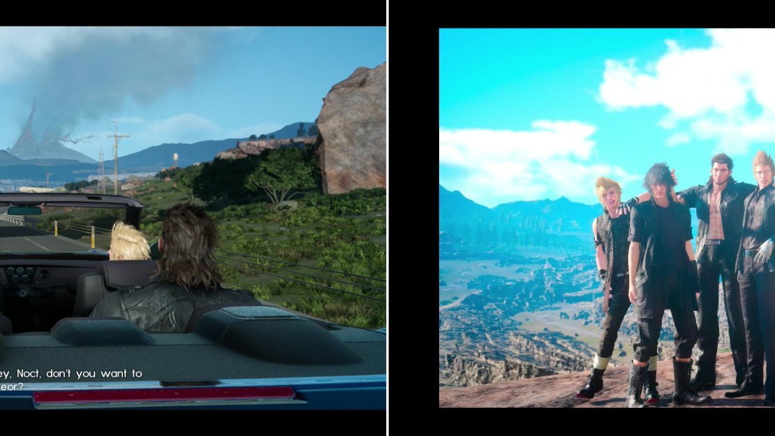 If you drive west from the Coernix Station - Alstor outpost, Prompto will notice the Disc of Cauthess (left) and bother you for a photo-op stop (right).