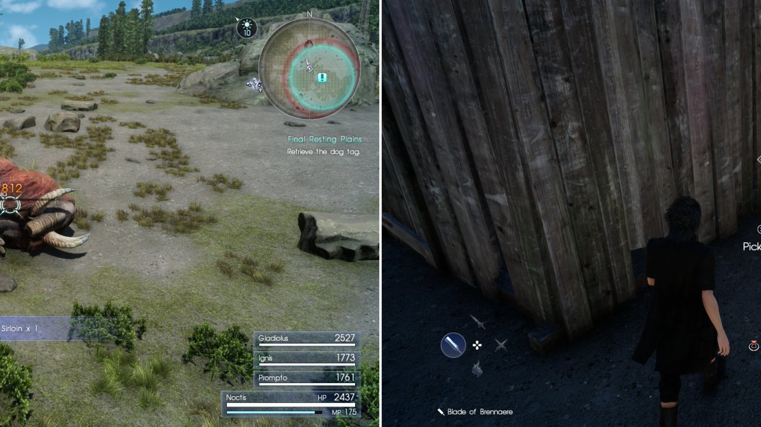 Garulas prowl around a shack in the wilderness, near where Dave’s hunter went missing. By getting rid of them you might just kill two birds with one stone by getting a Garula Sirloin for Takka (left). It’s small consolatio for the missing hunter, however (right).