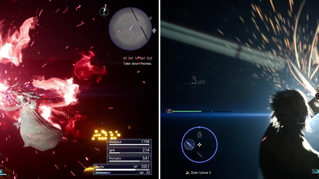 You can Warp Strike Aranea and fight her in the air (left) but beware her Jump attack and Parry it if you can (right).