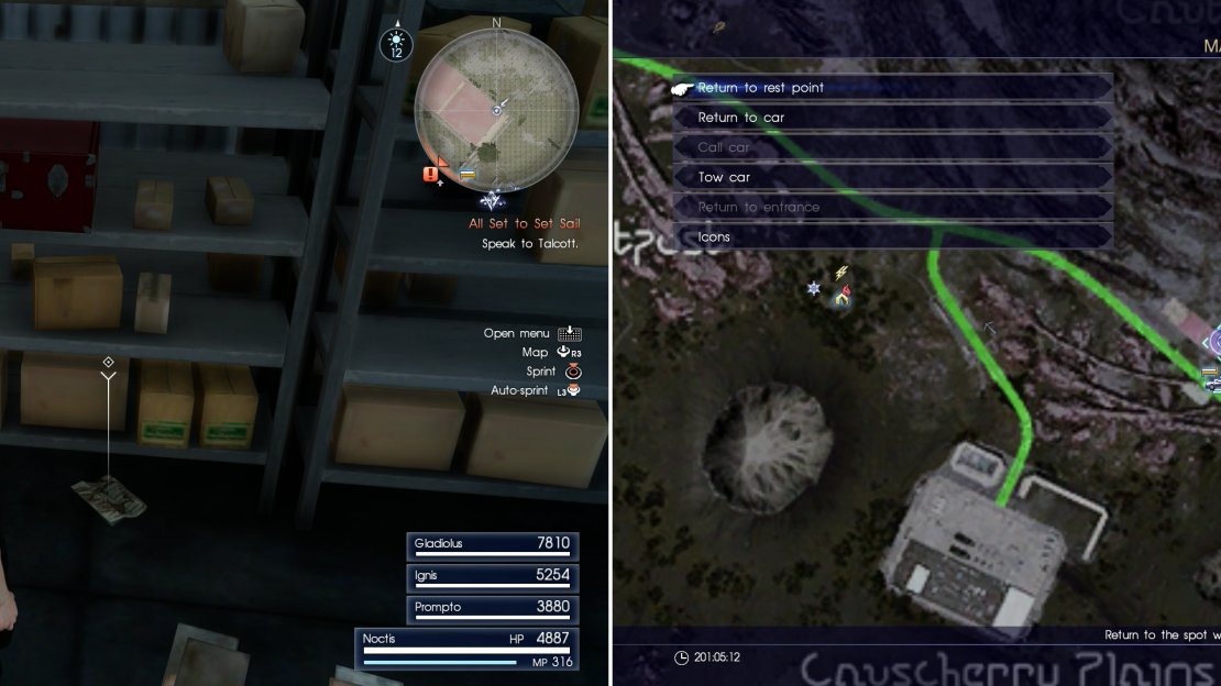 Find Mystery Map VIII in the warehouse near the Cauthess Rest Area (left) at the area indicated on the map (right).