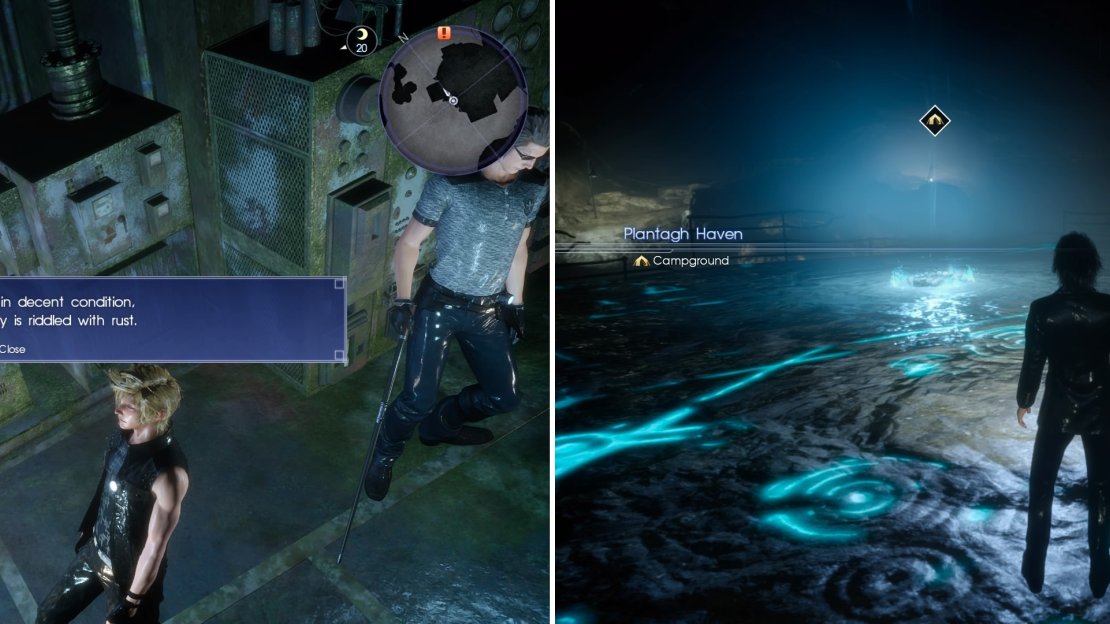 The control panel here (left) needs power and a key. Thankfully there is a Haven in this dungeon (right) where you can recover. You’ll need it.
