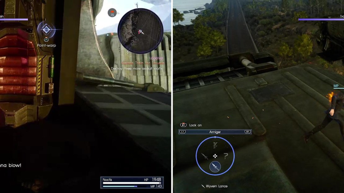 Look for a Shock Trooper in an airship then kill it to make it blow (left) after which you should warp (right) to the next ship.