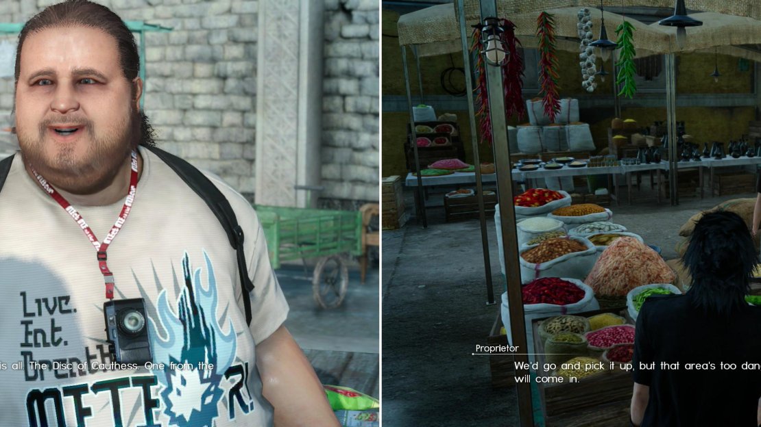 You’ll pick up a variety of quests in Lestallum, from photography ventures (left) to simple farming (right).