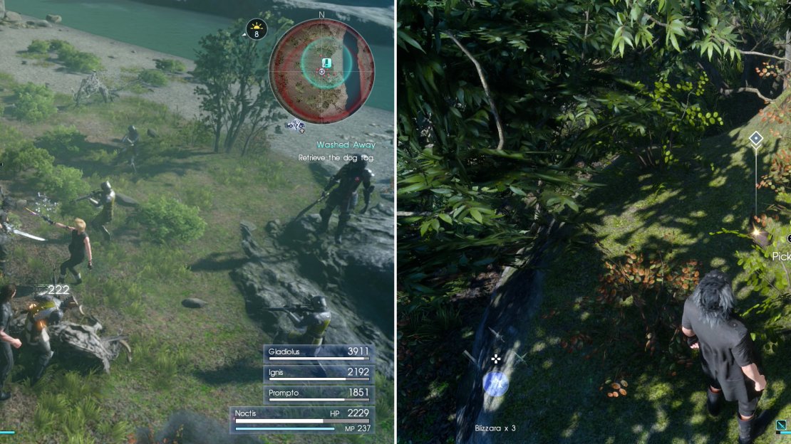 You’ll constantly be pestered by imperials and local fauna (left) as you search for the Crushed Dog Tag (right).