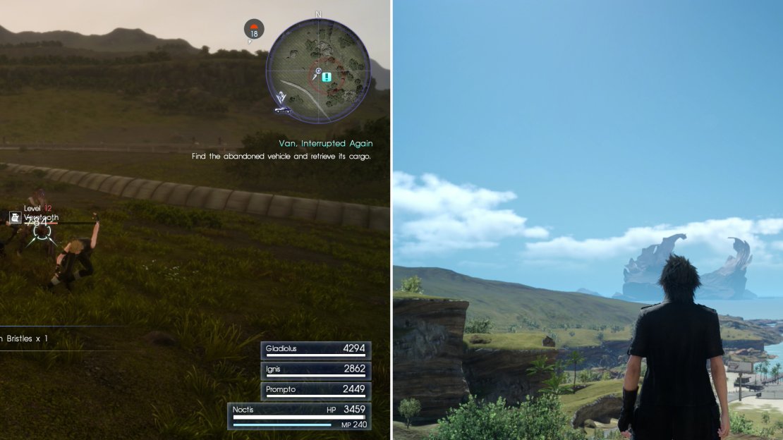 Slay the vermin around the van to secure its contents (left). Return to Galdin Quay to get the photo Vyv wants (right).