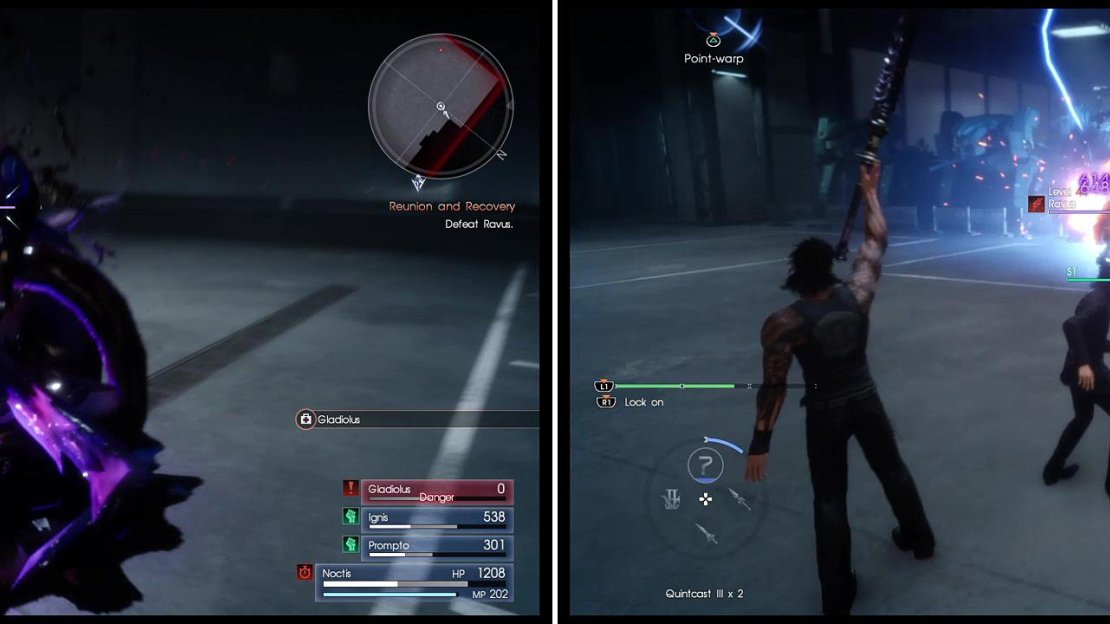 If you see anything like this dark aura (left) be quick to move or heal as it is massively damaging. Using strong magic (right) will deplete his HP fairly quickly too.