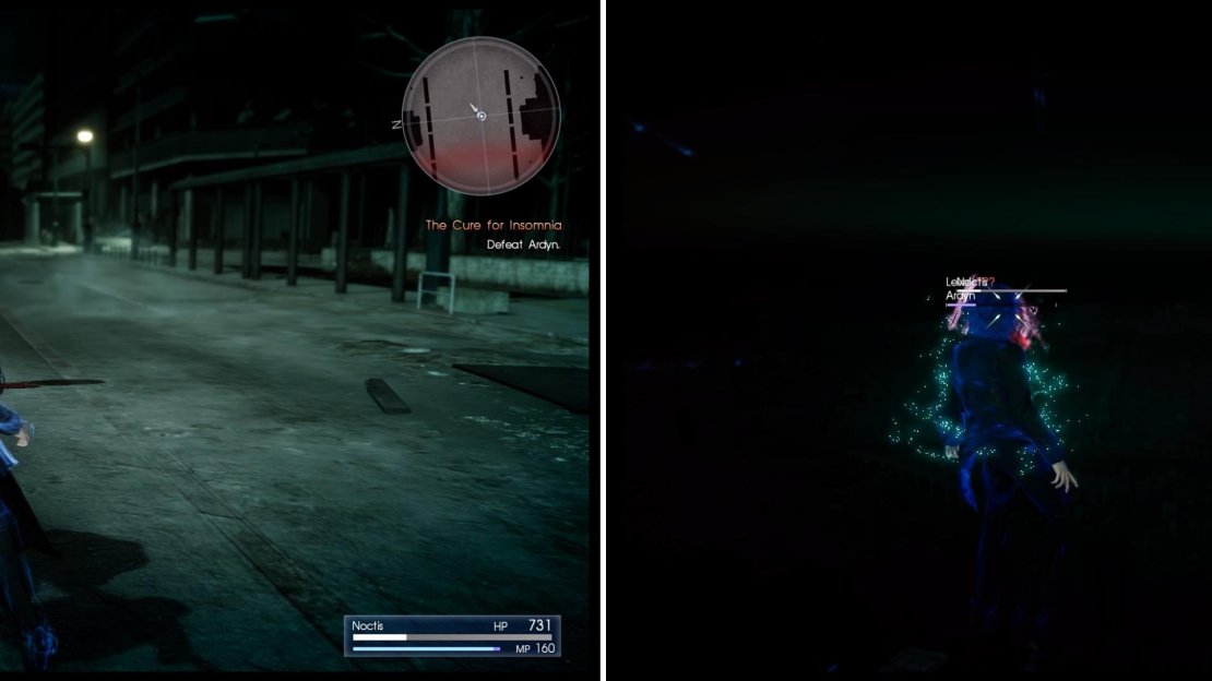In the first phase, simply phase through his attacks (left) and counter with your own. When you reach the second phase, use Square/X to recover your health (right) as he can’t hit you during this.